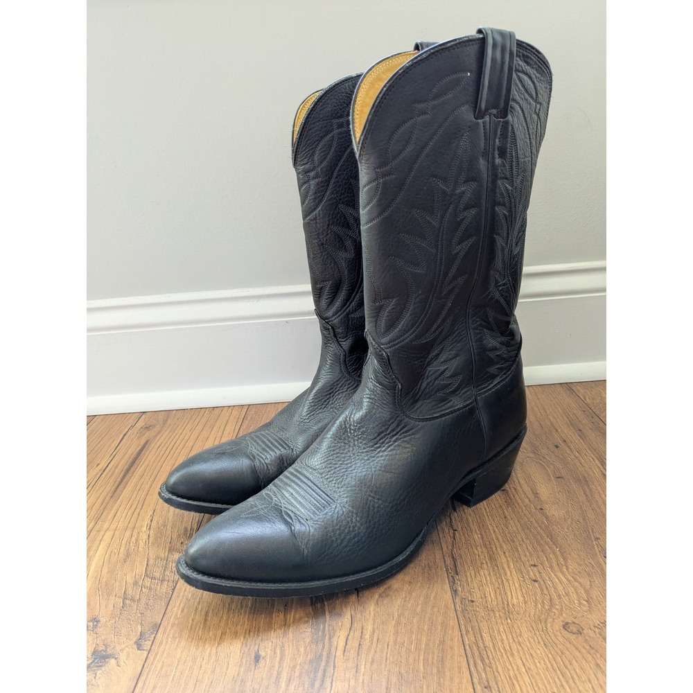 Nocona Mens Black Leather Western Cowboy Boots Pointed Toe Made in USA 11.5 D